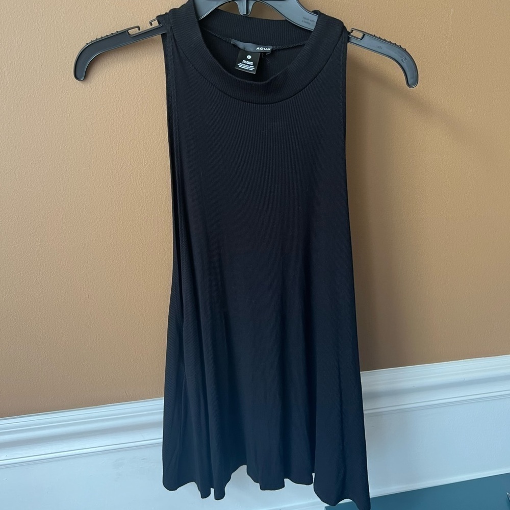 Aqua Black Ribbed Mock Neck Tank Top Size Large - Picture 2 of 4